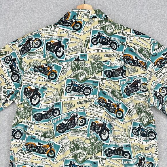 Dem Crazy Shirt Mens L Blue Motorcycles Road Trip All Over Print Travel Novelty - Picture 7 of 15